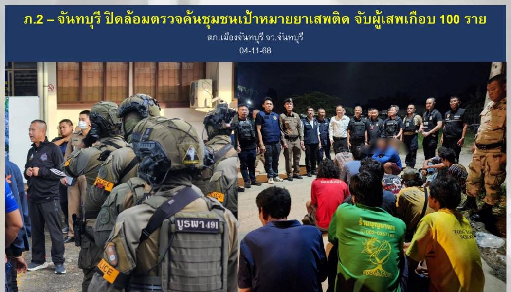 ปิดล้อมตรวจค้นชุมชนเป้าหมายยาเสพติด จับผู้เสพเกือบ 100 ราย